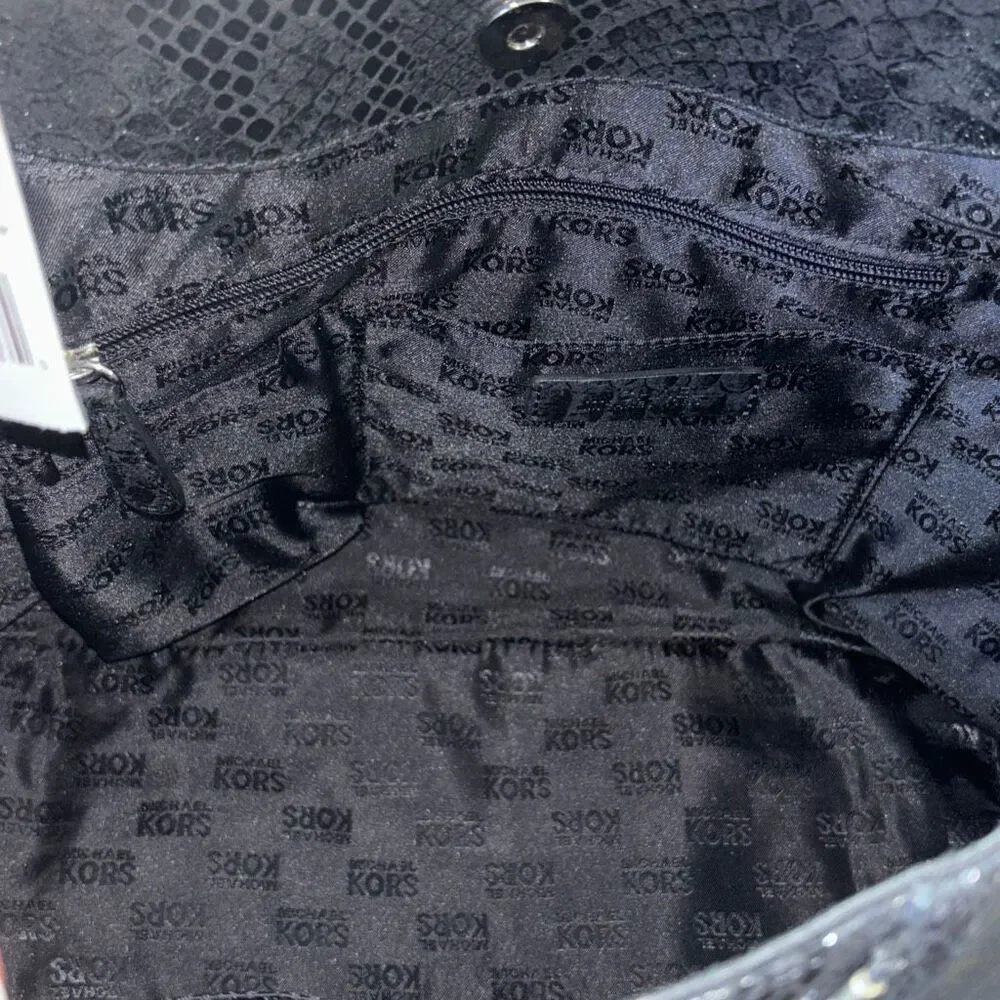 NEW MK Michael Kors Newman python black leather embossed purse bag tote